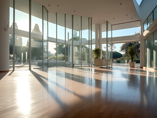 spacious modern villa with large windows, AI Generation