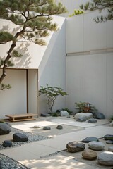 3d render minimalist of japanese room of zen garden
