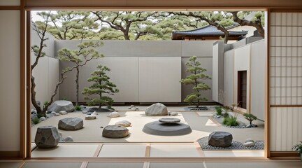3d render minimalist of japanese room of zen garden