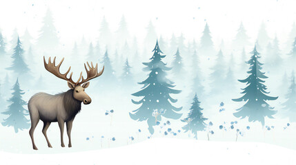 Seamless pattern, moose in winter forest