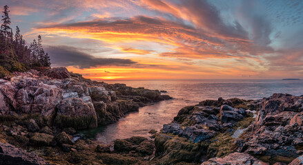 Atlantic seashore sunrise at Acadia National Park - Maine - obrazy, fototapety, plakaty
