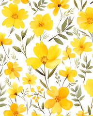 Yellow flowers watercolor seamless patterns