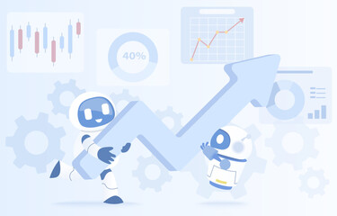 Artificial Intelligence (AI) technology and business growth and success. Arrow pointing up to show progress or success increase company profits. Flat vector design illustration.