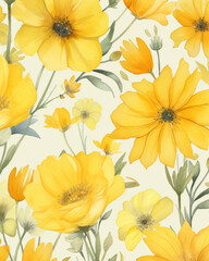 Yellow flowers watercolor seamless patterns