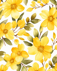 Yellow flowers watercolor seamless patterns