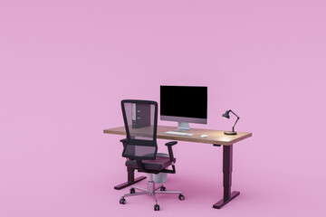 pc office workplace on isolated  infinite background; workload stress burnout concept; 3D Illustration