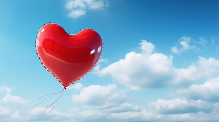 Fototapeta na wymiar A red heart balloon floats in the blue sky in clouds. Created with Generative Ai technology.