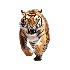 Realistic depiction of a ferocious Indian tiger. on transparent background (png)