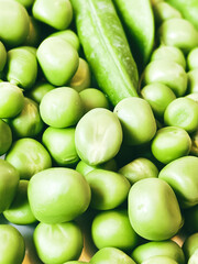 Harvest organic vegetables green peas.