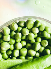 Harvest organic vegetables green peas.