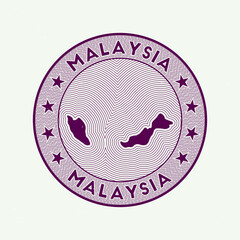 Malaysia round badge vector. Country round stamp with shape of Malaysia, isolines and circular country name. Artistic emblem. Trendy vector illustration.