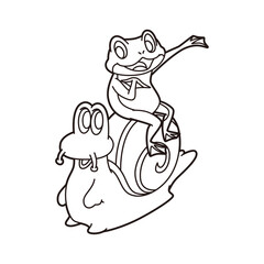 カエルとカタツムリ ぬりえ