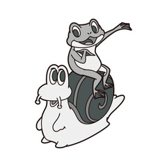 カエルとカタツムリ モノクロ