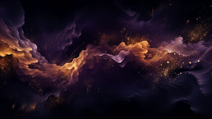 Abstract background with deep purple and gold particles 