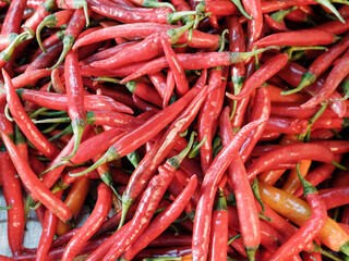 Red hot chilies sold at the local wet market
