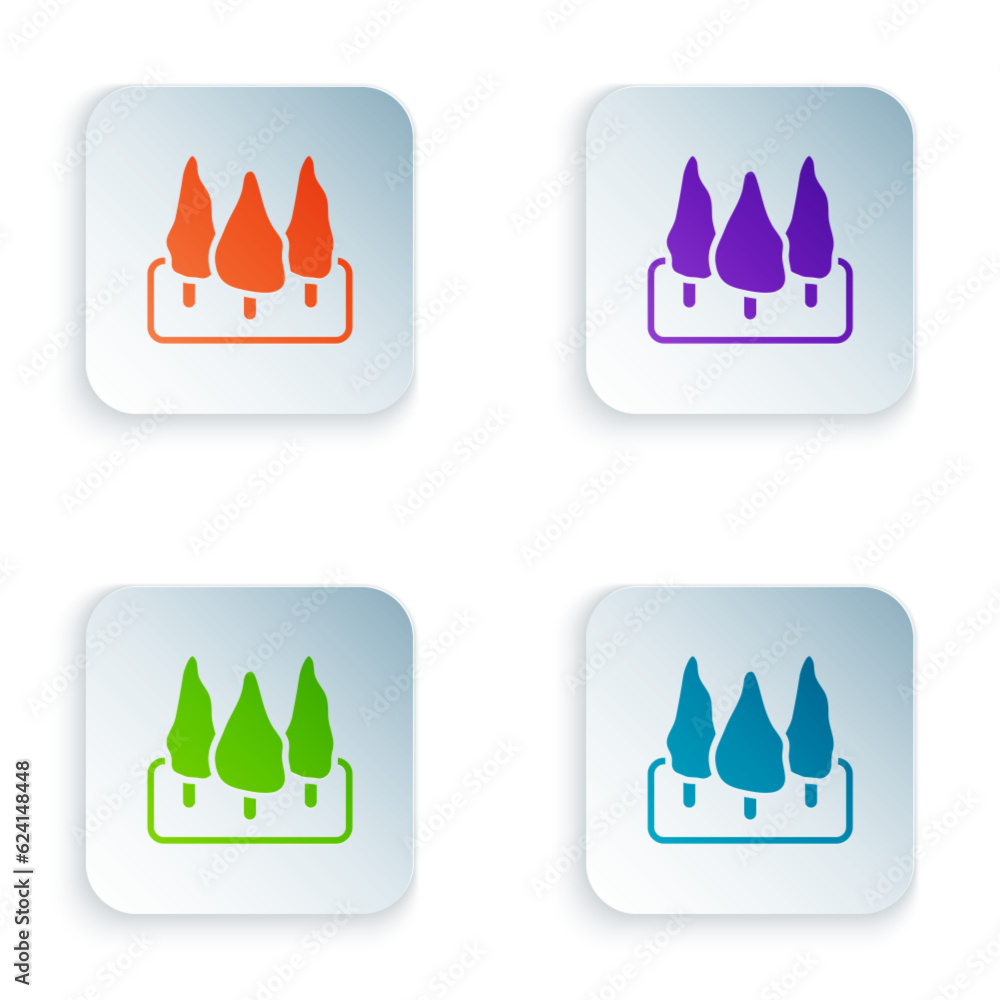 Aufkleber color trees icon isolated on white background. forest symbol. set colorful icons in square buttons. 