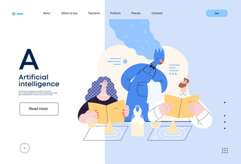 Artificial intelligence, Waiter -modern flat vector concept illustration of waiter AI taking order, giving advice on choosing in restaurant. Metaphor of AI advantage, superiority and dominance concept