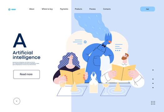 Artificial intelligence, Waiter -modern flat vector concept illustration of waiter AI taking order, giving advice on choosing in restaurant. Metaphor of AI advantage, superiority and dominance concept