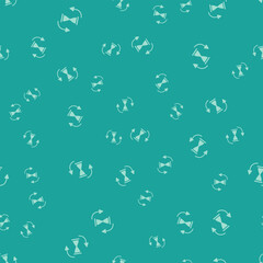 Green Old hourglass with flowing sand icon isolated seamless pattern on green background. Sand clock sign. Business and time management concept. Vector