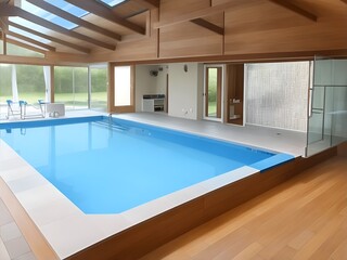 Rectangular swimming pool indoors. Photorealistic illustration generated ai