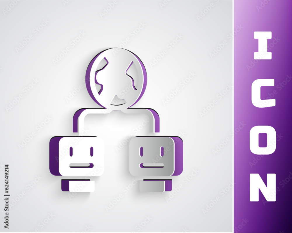Poster paper cut artificial intelligence icon isolated on grey background. machine learning, cloud computin
