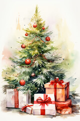 Fototapeta na wymiar Christmas greeting card background, watercolor 