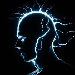 Obraz premium Man silhouette showing neuronal activity and brain power, his mind generating ideas made with Generative AI