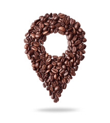 Location sign made of coffee beans isolated on a white background