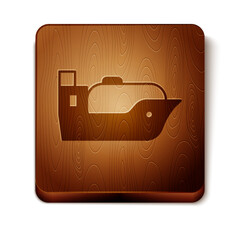 Brown Oil tanker ship icon isolated on white background. Wooden square button. Vector