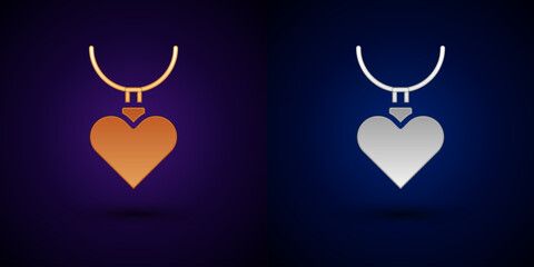 Gold and silver Necklace with heart shaped pendant icon isolated on black background. Jewellery decoration. International Happy Women Day. Vector