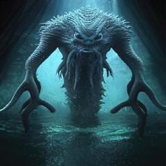 Giant sea monster, in the water terrifying  alien from another world. 