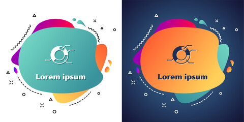 White Pie chart infographic icon isolated on white and blue background. Diagram chart sign. Abstract banner with liquid shapes. Vector