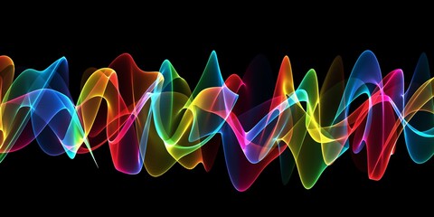 Abstract black background with curved wavy transparent multicolored wave. Template for design presentation, flyer, postcard, web page