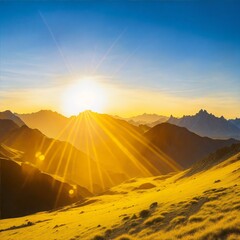 Golden sun light in highland sulfur mountains. Scenery nature view