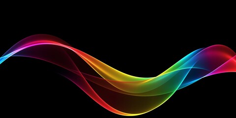 Abstract black background with curved wavy transparent multicolored wave. Template for design presentation, flyer, postcard, web page