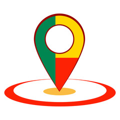 Pinpoint with texture of flag of Benin, map, location, global.