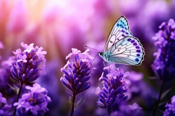 Fototapeta na wymiar Enchanting nature backdrop: Soft-focus butterfly on vibrant violet flower