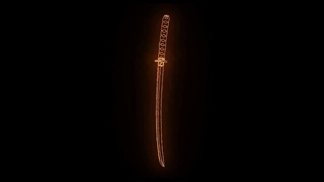 Neon Katana Sword Beautiful Samurai's Blade with Black Background
