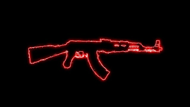 Ak47 Gun Neon Glowing Animation with Black Background