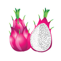 whole dragonfruit and its half with juicy pulp