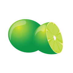 whole, raw, sour lime and its half with juicy pulp