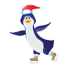 ice skater penguin in red christmas hat