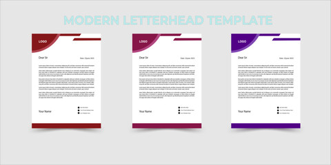 Creative modern letterhead design template with 3 colorful accents template for corporate office.