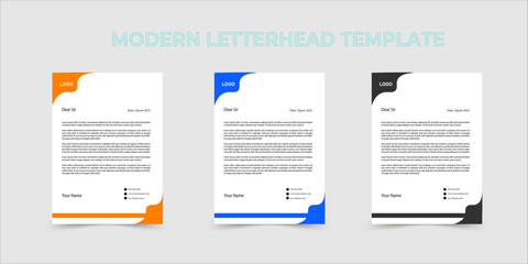 Creative modern letterhead design template with 3 colorful accents template for corporate office.