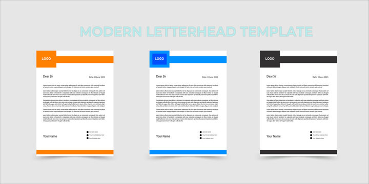 Creative modern letterhead design template with 3 colorful accents template for corporate office.