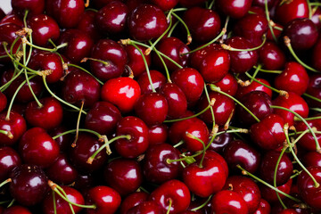 Closeup of fresh and red cherries