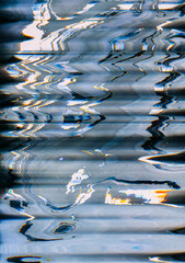 Glitch screen. Twisted pattern. Noise vibration. Digital background with gray white yellow interference ribbed zigzag texture.