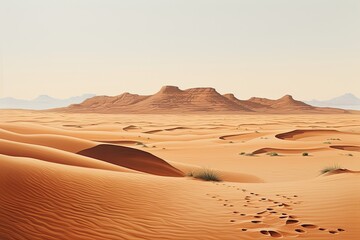 Fototapeta na wymiar The background showcases mountains and sand dunes in a desert. (Generative AI)