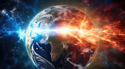 Obraz premium Complete destruction of planet Earth, Earth apocalypse, Religious apocalyptic background, Judgment day, end of world.
