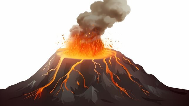 recommend clip art: Vector illustration of smoking volcano with lava flowing down.